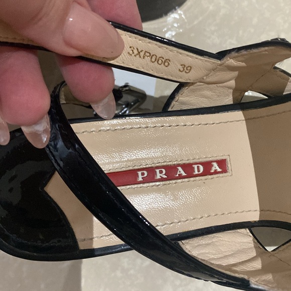 Prada Black Ankle Strap Patent Platform Sandals Size 39 (8.5) - Picture 12 of 12